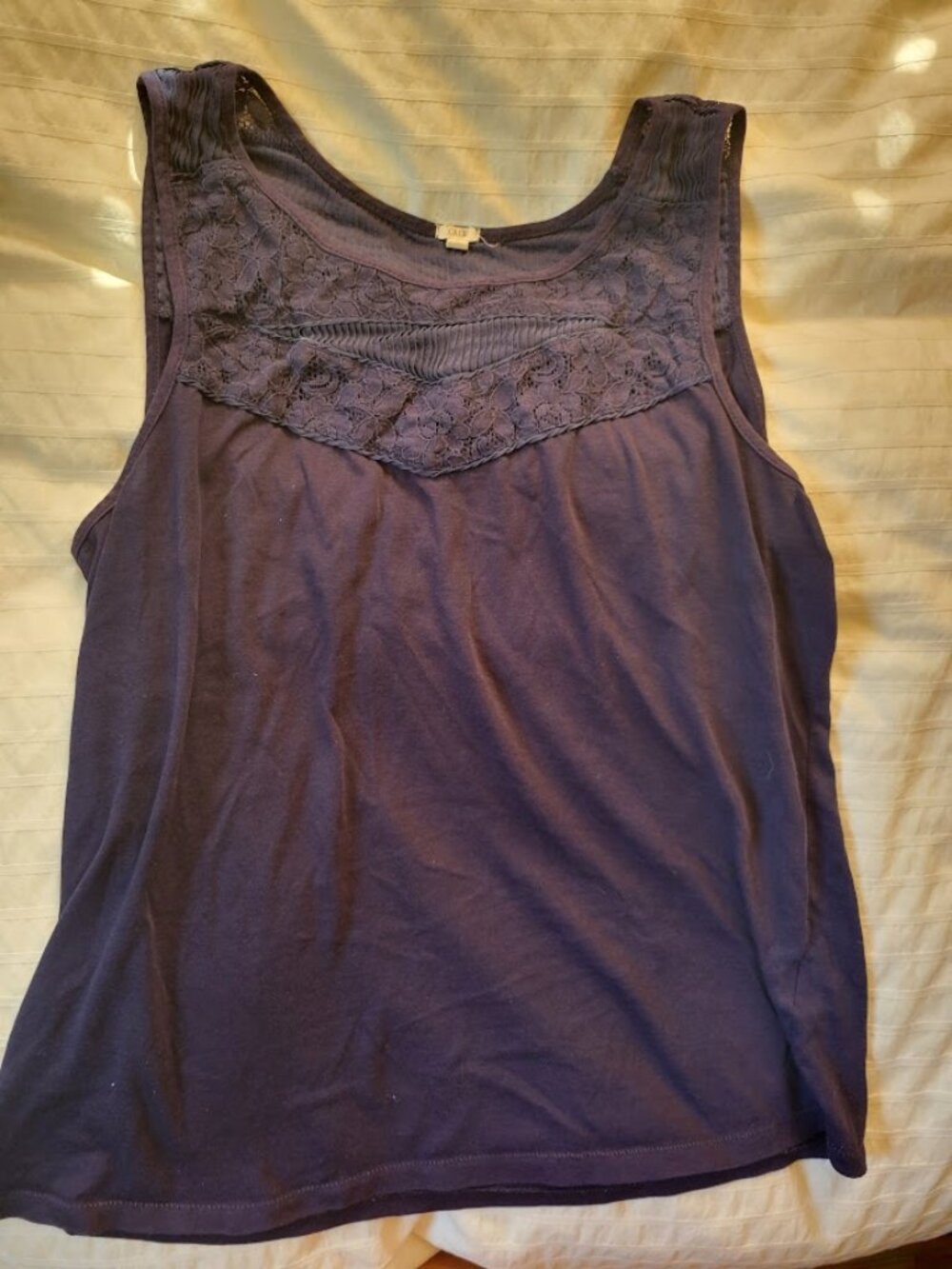 J Crew pintuck and lace detail navy sleeveless blouse size M